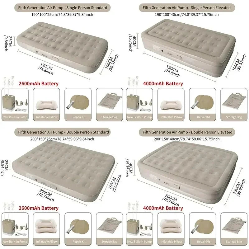 New Inflatable Air Mattress – Built-in Pump Self-Inflating Double Sleeping Pad for Camping or Indoor Use