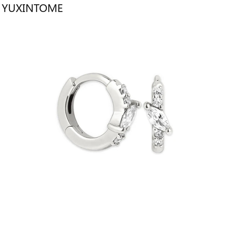 925 Sterling Silver White Zircon Hoop Earrings for Women – Fashion Geometric Crystal Silver Earrings Fine Jewelry Elegant Daily Wear Jewelry