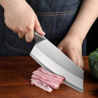 Stainless Steel Cleaver Kitchen Knife – Wooden Handle Utility Knife for Slicing Fish, Vegetables & Meat