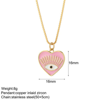 Heart Evil Blue Eye Sun Necklace – Cute Dog, Bee & Elephant Gold Pendant with Long Stainless Steel Chain for Women