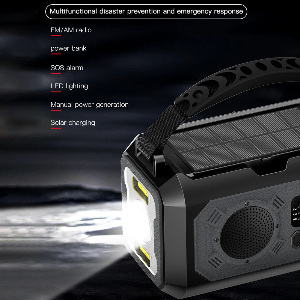 12000mAh AM/FM/NOAA Weather Radio – Solar Hand Crank Portable Emergency Radio with 2 Solar Panels, Reading Lamp for Camping