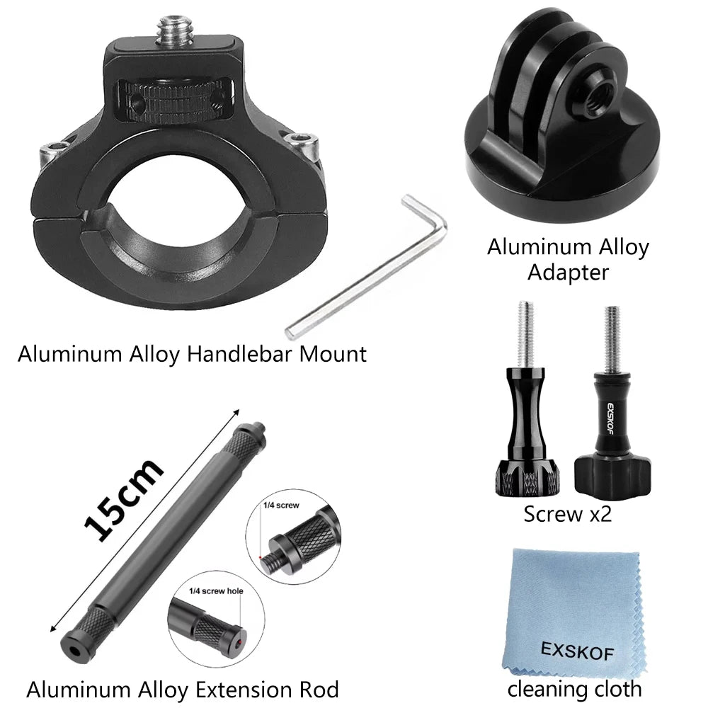 Aluminum Alloy Bike & Motorcycle Handlebar Mount – Action Camera Holder for GoPro 13/12/11/10/9/8, Insta360, DJI Osmo & SJCAM