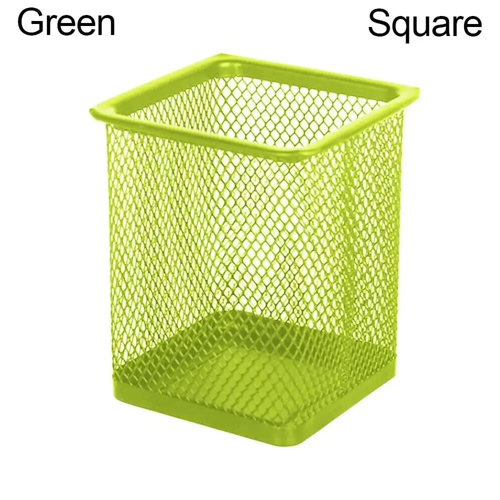 Multifunction Mesh Pen Holder - Round or Square Desk Organizer for Pens, Pencils & Stationery