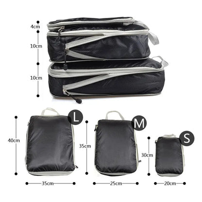 3-Piece Compressible Waterproof Nylon Packing Cubes Set – Portable Travel Storage Bags with Handbag Luggage Organizer