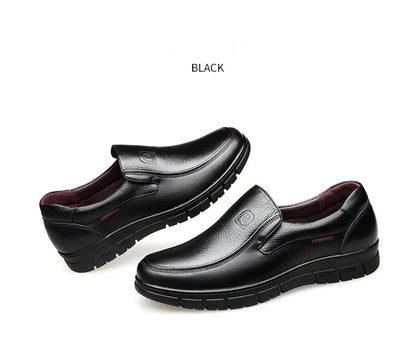 Genuine Leather Casual Shoes for Men – Flat Platform Walking Loafers, Breathable Handmade Outdoor Sneakers
