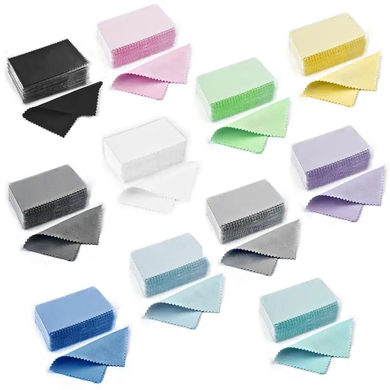50pcs Silver Polishing Cloths 10x6.5cm & 8x8cm – Soft Cleaning Wipes for Necklaces, Rings & Jewelry Care