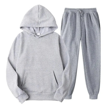 Men's Autumn/Winter Solid Hoodie & Pants Set — Casual Sports Two-Piece (S–4XL)