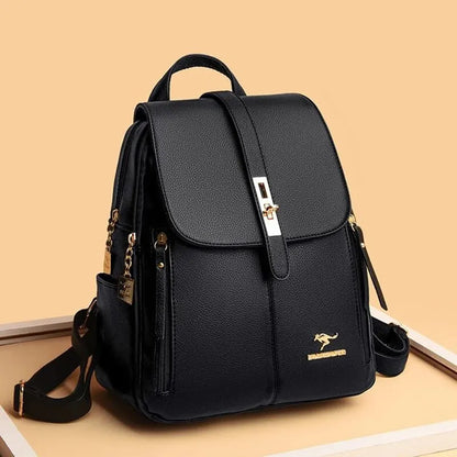 Luxury Women’s Leather Backpack - Black Vintage Casual Daypack, School Bag, and Rucksack for Girls