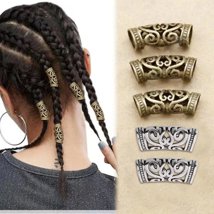 5Pcs Viking Metal Hair Braid Beads – Antique Silver & Gold Dreadlock Rings Clips Retro Hair Accessories for Braids & Styling