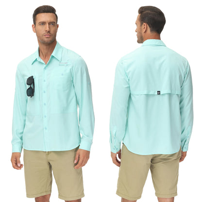 Men’s UPF 50+ Fishing Shirt - Lightweight Long Sleeve Tactical Button Down with Breathable Mesh Back