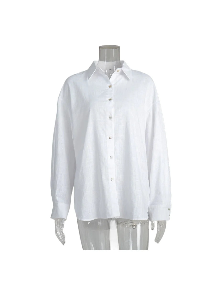 Bornladies Women’s 100% Cotton Loose Casual Shirt – Solid Color Versatile Spring Summer Cardigan Style Top
