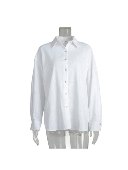 Bornladies Women’s 100% Cotton Loose Casual Shirt – Solid Color Versatile Spring Summer Cardigan Style Top
