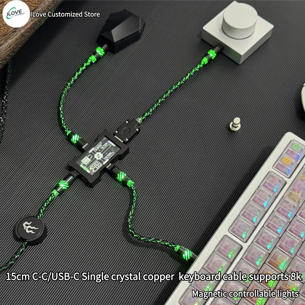 8K Gaming Keyboard USB-C Cable – Single-Crystal Copper Magnetic LED Cable for Esports Hubs and HMLAB Hubs
