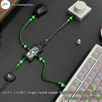 8K Gaming Keyboard USB-C Cable – Single-Crystal Copper Magnetic LED Cable for Esports Hubs and HMLAB Hubs