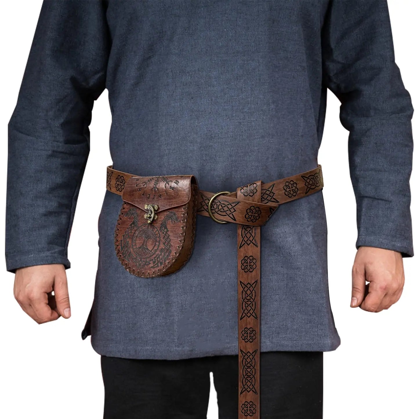 Medieval Viking Leather Belt – Unisex Embossed Renaissance Fanny Pack & Halloween Costume Accessory (1–2 Pcs)