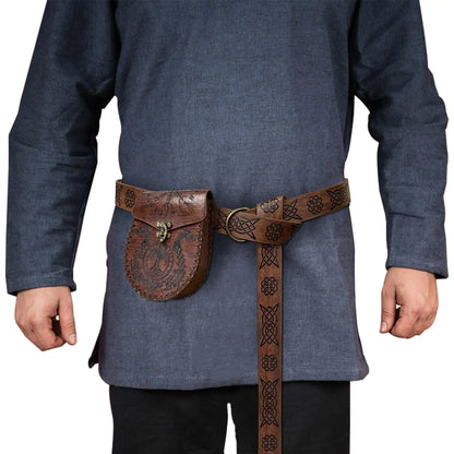 Medieval Viking Leather Belt – Unisex Embossed Renaissance Fanny Pack & Halloween Costume Accessory (1–2 Pcs)