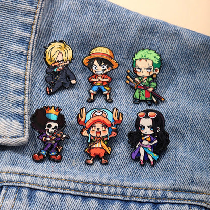 6PCS One Piece Anime Enamel Brooch Set - Luffy, Zoro, Sanji and Brook Chibi Character Pins for Fans and Gifts