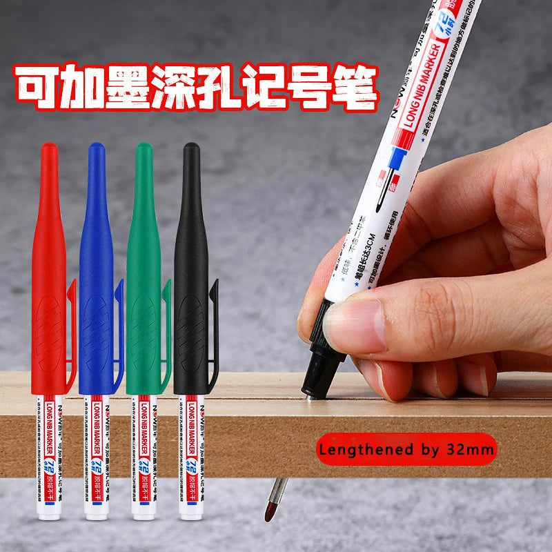 4Pcs/Set 30mm Deep Hole Long Nib Markers - Multi-Purpose Metal Perforating Pens for Waterproof Bathroom, Woodworking, and Decoration