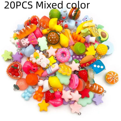 10/20PCS Mixed Color Resin Pendants – Perforated Fruit & Animal Charms for Keychains, Bracelets & DIY Accessories