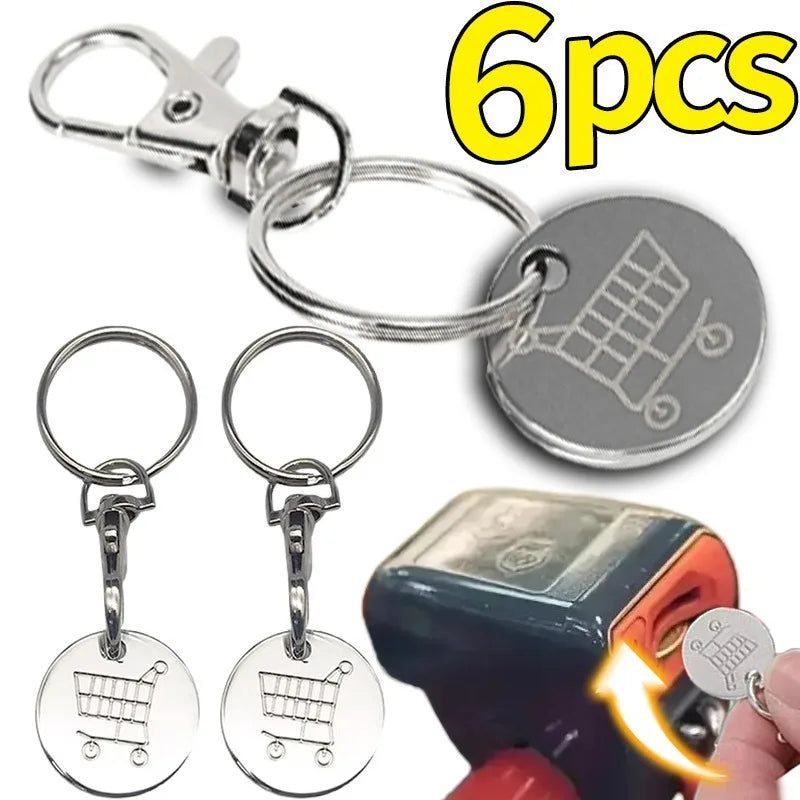 Shopping Cart Token Keychain - Stainless Steel Trolley Coin Key Ring for Carts, Bags & Everyday Use
