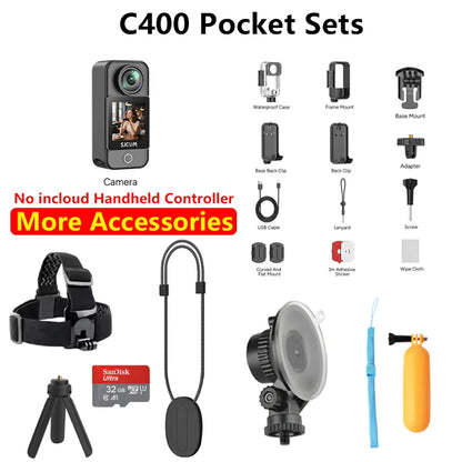 SJCAM C400 Action Camera Combo 4K Sport DV – Dual Touch Screen Vlog Camera with 7H Battery & Accessory Kit