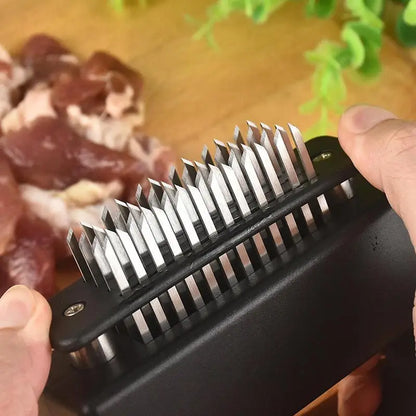 Retractable Stainless Steel Meat Tenderizer - 48 Blades for Softening, Pounder & Cooking Steak - Kitchen Meat Beater Tool