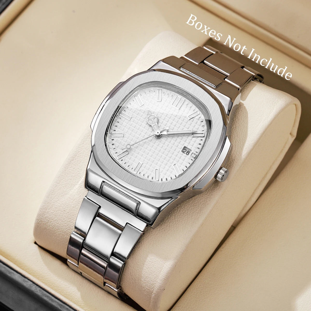 Luxury Men’s Business Watch - Square Dial Stainless Steel Quartz Watch with Calendar