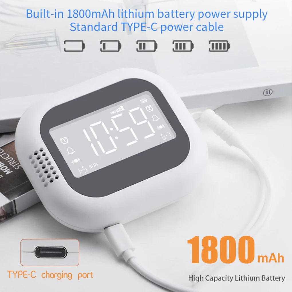 LED Vibration Alarm Clock - Rechargeable Wake-Up Clock with White Noise & Natural Sound