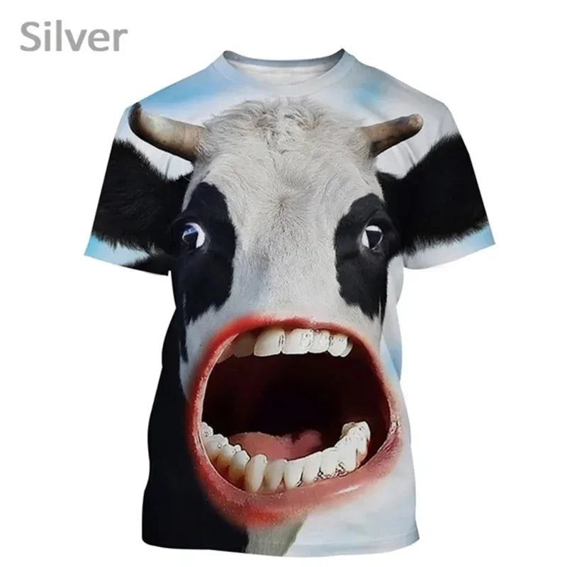 3D Cow Graphic T-Shirt - Funny Retro Unisex Summer Streetwear Tee