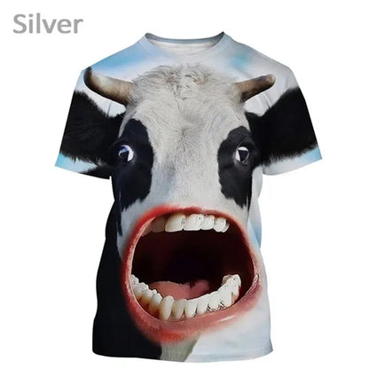3D Cow Graphic T-Shirt - Funny Retro Unisex Summer Streetwear Tee