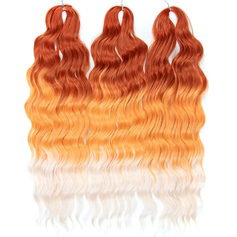 FASHION IDOL 24" Deep Wave Crochet Hair - 3-Piece Synthetic Water Wave Braiding Extensions, Ombre Rainbow Twist Hair