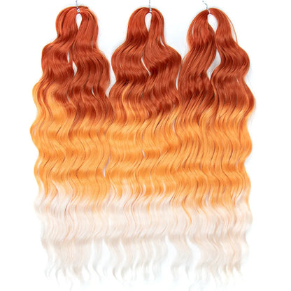 FASHION IDOL 24" Deep Wave Crochet Hair - 3-Piece Synthetic Water Wave Braiding Extensions, Ombre Rainbow Twist Hair