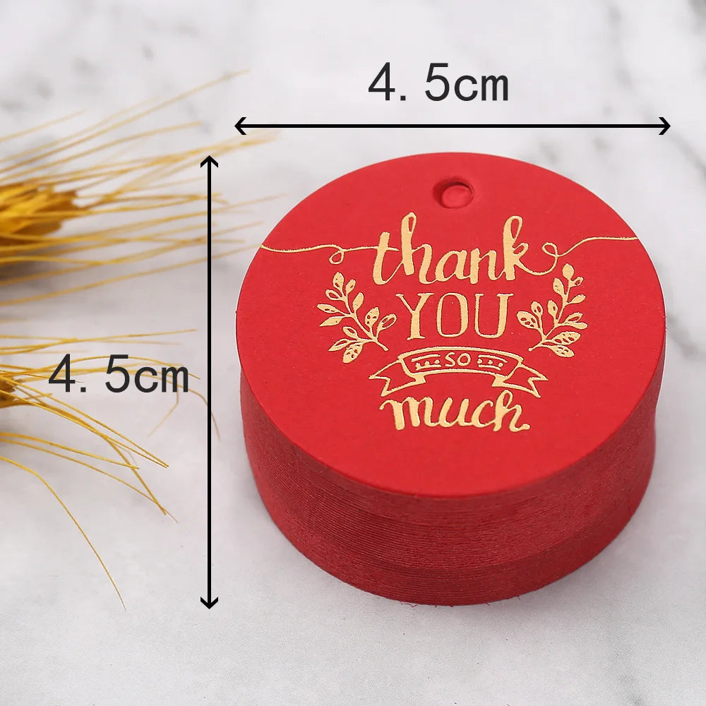 50PCS 4.5cm Bronzing Round Garment Tags – “Thank You” Paper Hang Tags for Clothing, Shoes, Packaging & DIY Crafts