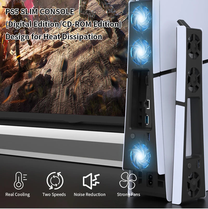 REMANK PS5/PS5 Slim Cooling Fan System – LED Light Cooling for Disc & Digital Console