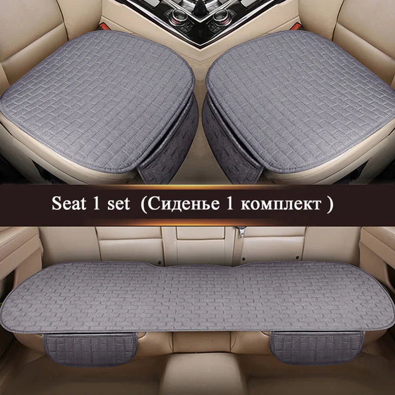 Universal Car Flax Seat Cushion Protector - Front and Rear Seat Cover Pad with Backrest Mat for Automotive Interiors