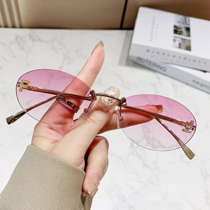 European & American Fashion Frameless Metal Sunglasses – Trendy Luxury UV Protection Eyewear