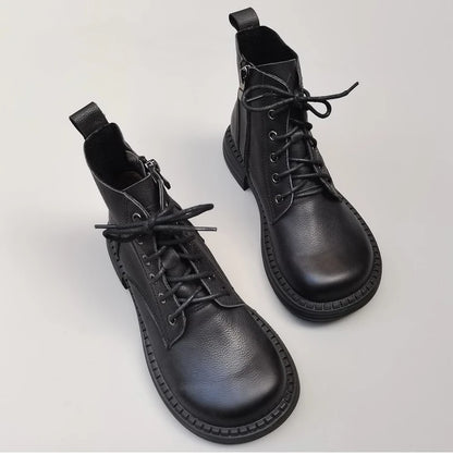 Careaymade 100% Genuine Leather Wide Casual Women’s Short Boots – Big Size, Handmade Men’s Wool Boots