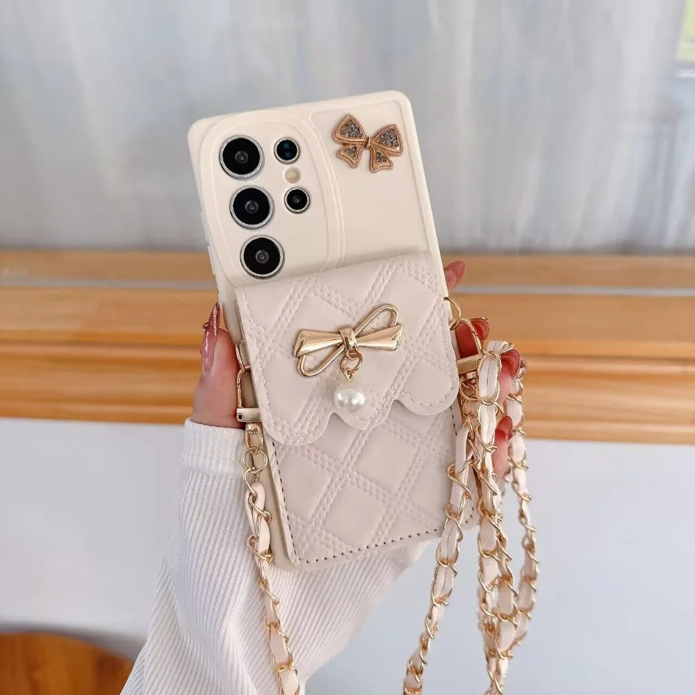 3D Bowknot Crossbody Wallet Phone Case — Card Holder Soft Cover for Samsung Galaxy S25 Ultra / S24 / S23 / S22+ / S21 / S20 FE / Note20