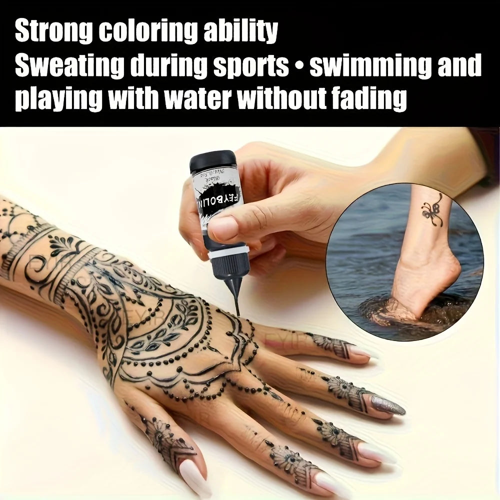 Long-Lasting Black Henna Temporary Tattoo Gel – Multi-Pack Body Art for Festivals, Parties & Role Play (1/3/5pcs)