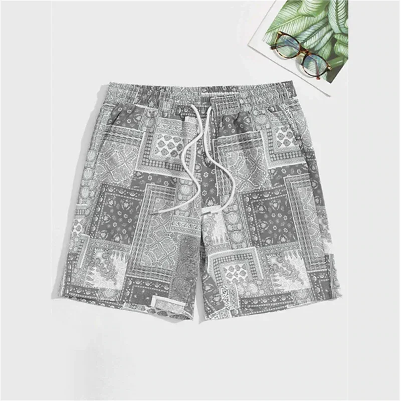 Trendy Bandana Graphic Beach Shorts - Men’s Summer 3D Printed Swim Trunks
