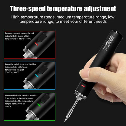 Wireless 5V Soldering Iron Kit – 18350 Lithium Battery USB Rechargeable DIY Repair Tool with Adjustable Temperature for Precision Electronics Soldering