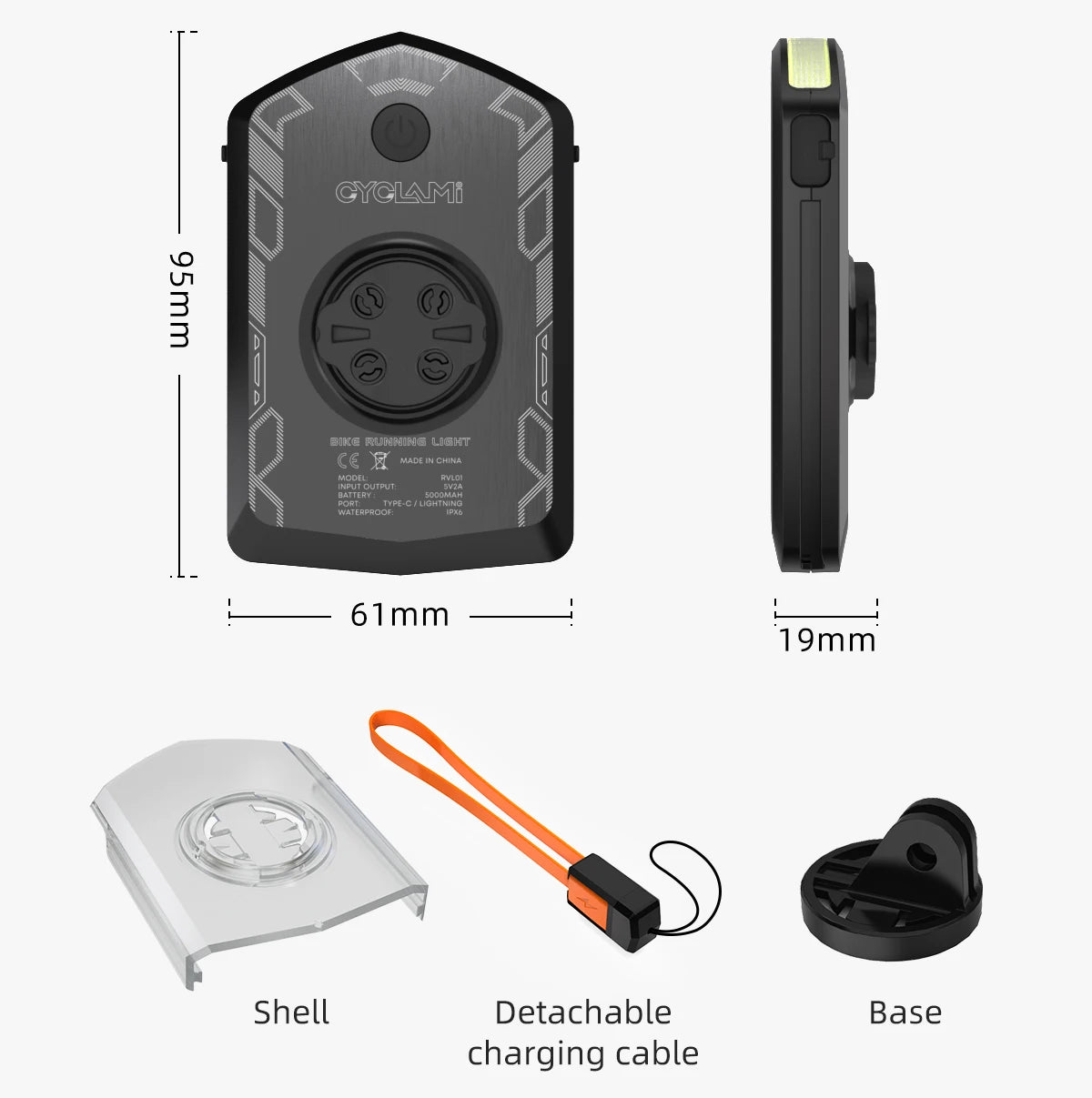 CYCLAMI RVL01 Bicycle Front Light – IPX6 Waterproof, Type-C Charging Cycling Headlight for XOSS IGS Computer
