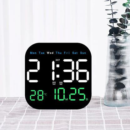 LED Wall Clock with Remote Control: Temperature Calendar Clock for Living Room Bedroom - Plastic Multifunctional Design