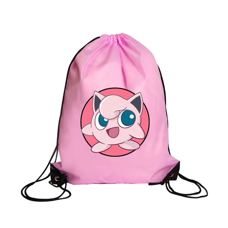 Pokémon Drawstring Tote Bag — Pikachu Character Print, Large Capacity Waterproof Backpack for Kids’ Shopping & Gift