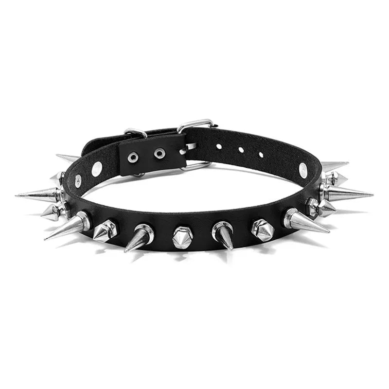 Punk Long Spike Choker Faux Leather Collar – Studded Rivet Necklace for Women & Men, Goth Style Accessories