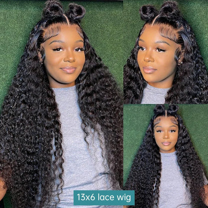 250 Density 13x6 HD Transparent Lace Frontal Wig – Deep Water Wave Curly, 30-34 Inch Human Hair for Women