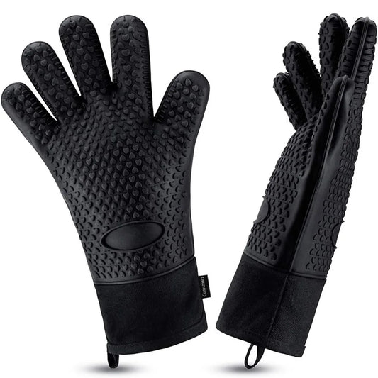 Heat-Resistant Silicone Gloves – Non-Slip Oven Mitts for Kitchen, BBQ, Baking & Cooking with Canvas Stitching