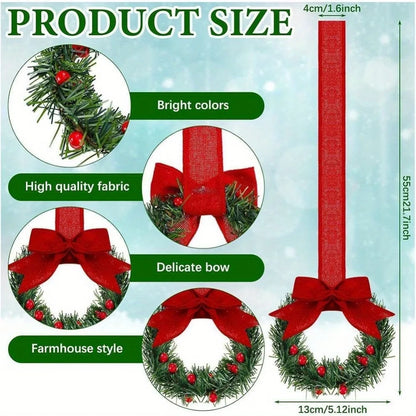 Set of 4 Mini Christmas Wreaths with Ribbon Bows & Red Berry Accents – Festive Window & Home Party Decorations