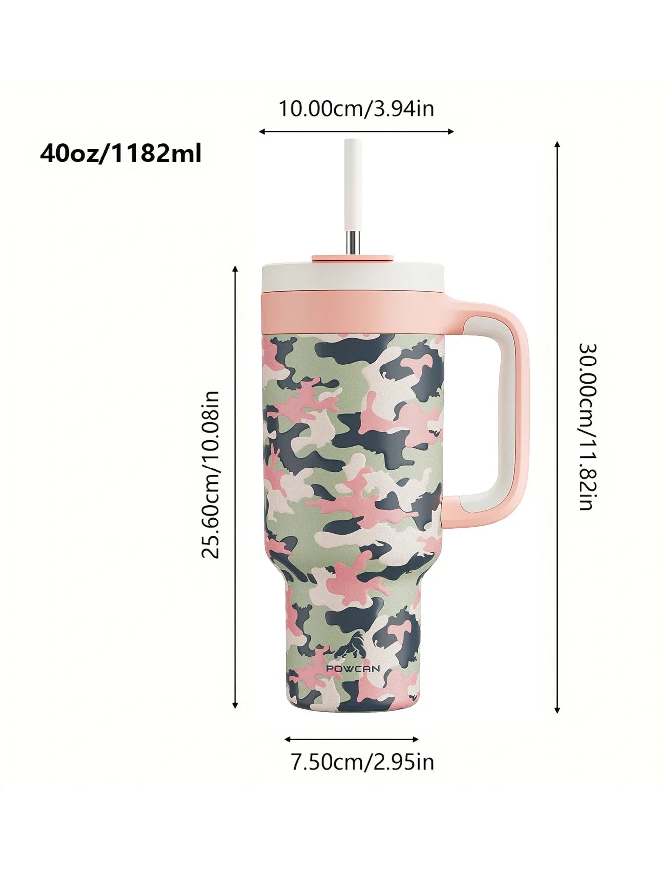 Powcan 40oz Stainless Steel Tumbler with Handle & Straw – Camouflage Prints, Leak-Proof Vacuum Travel Mug for Outdoors