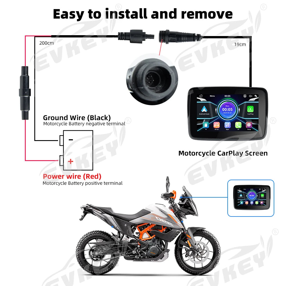 EKIY MTC-10 5” Wireless CarPlay Motorcycle Navigation Display – Portable Android Auto Monitor